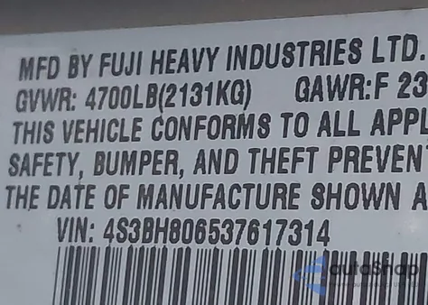 2003 Subaru Outback H6-3.0 L.l. Bean Edition from USA, damaged, VIN 4S3BH806537617314